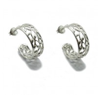 E000730 Stylish sterling silver earrings solid 925 floral hoops Empress